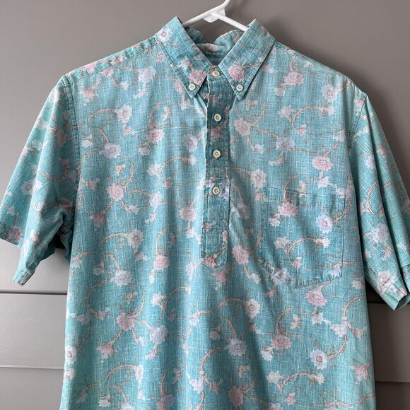Reyn Spooner Shirt Mens Medium Blue Pink Floral Hawaiian Button Up Short Sleeve - Picture 3 of 13